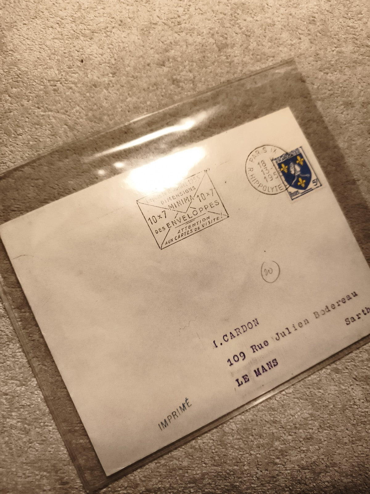 Lettre affranchie 1951 timbre blason Paris IX cachet postal Philatélie (Ref 8)