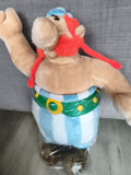 Peluche Obélix vintage Parc Astérix bleu blanc rayé personnage BD