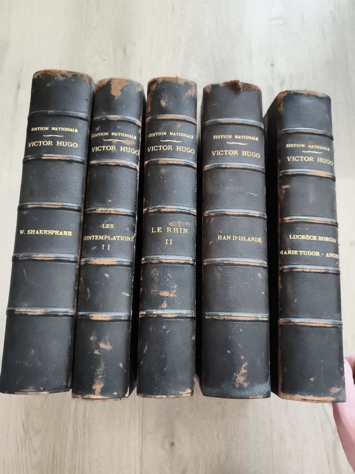 Lot 5 livres reliés Victor Hugo Édition Nationale cuir noir XIXe