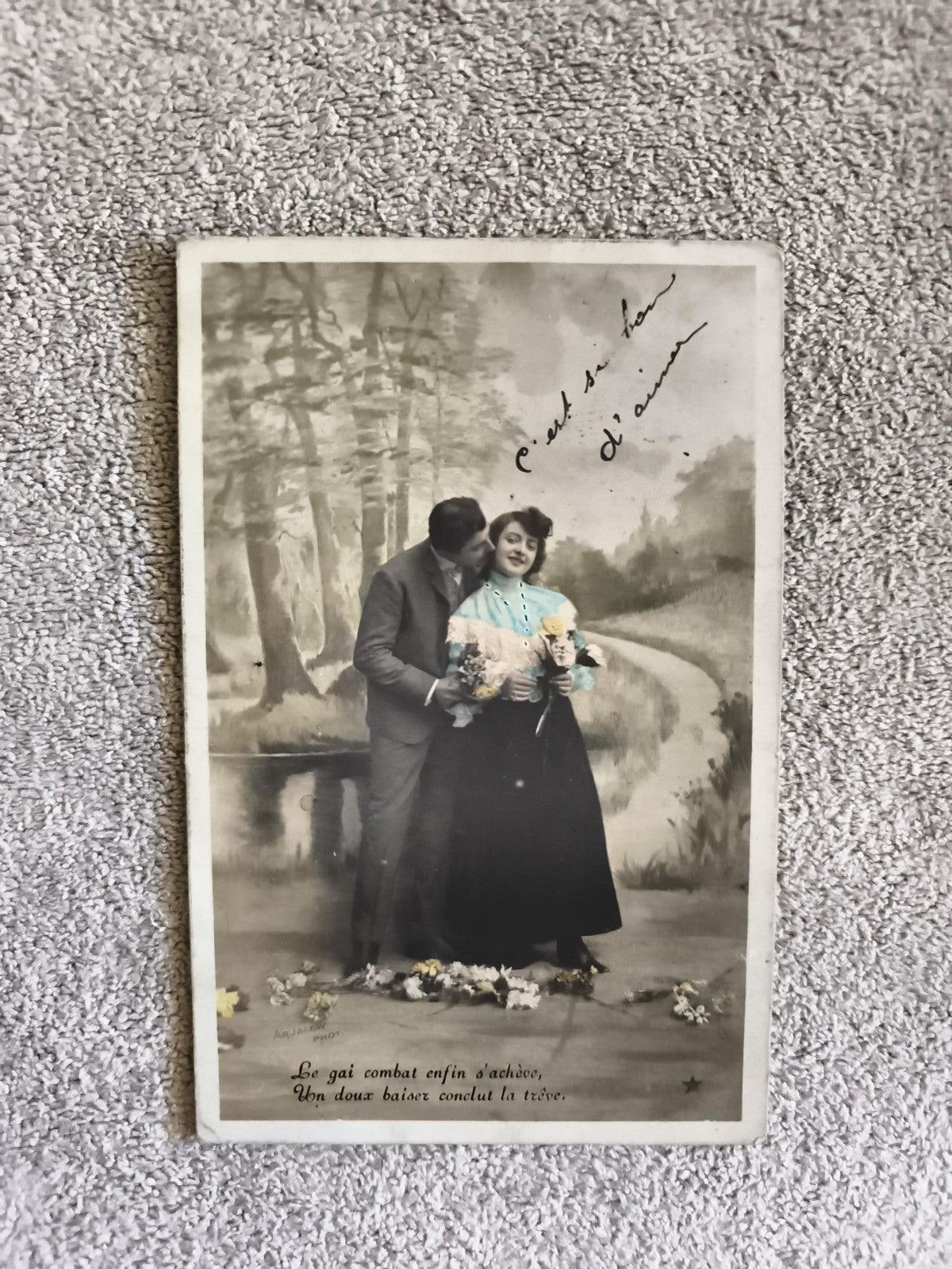 CPA carte postale ancienne romantique couple colorisée début XXe