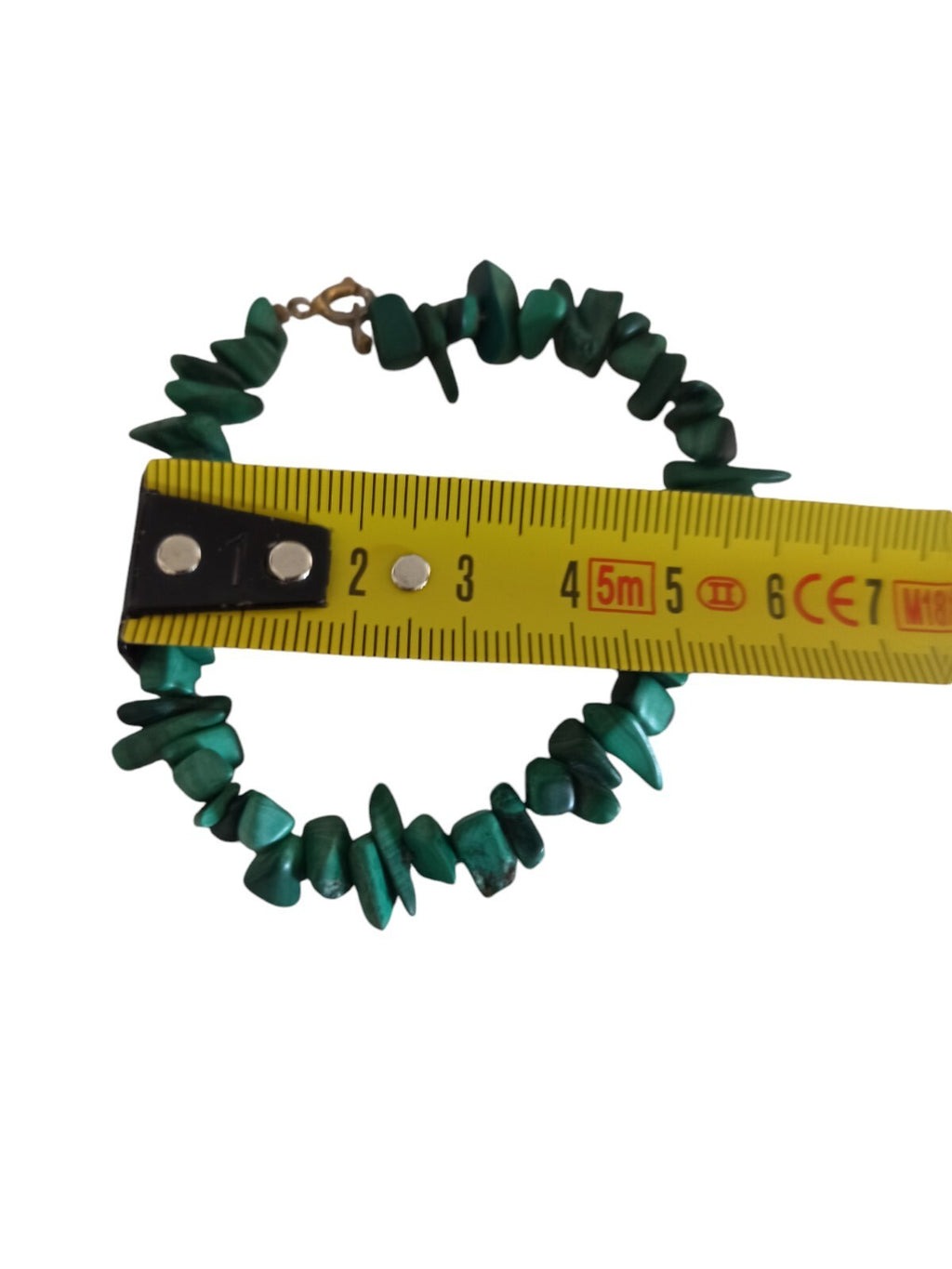 Bracelet vintage éclats de malachite naturelle vert, fermoir métal doré