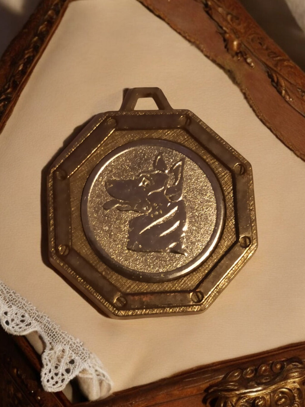 Médaille octogonale chien France 1986 vintage, Fête du Chien, rare souvenir