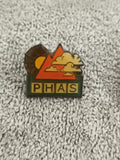 Pin's vintage PHAS montagne soleil nuages émaillé rétro badge années 80