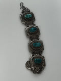 Bracelet vintage style égyptien scarabées turquoises métal argenté bijou ancien