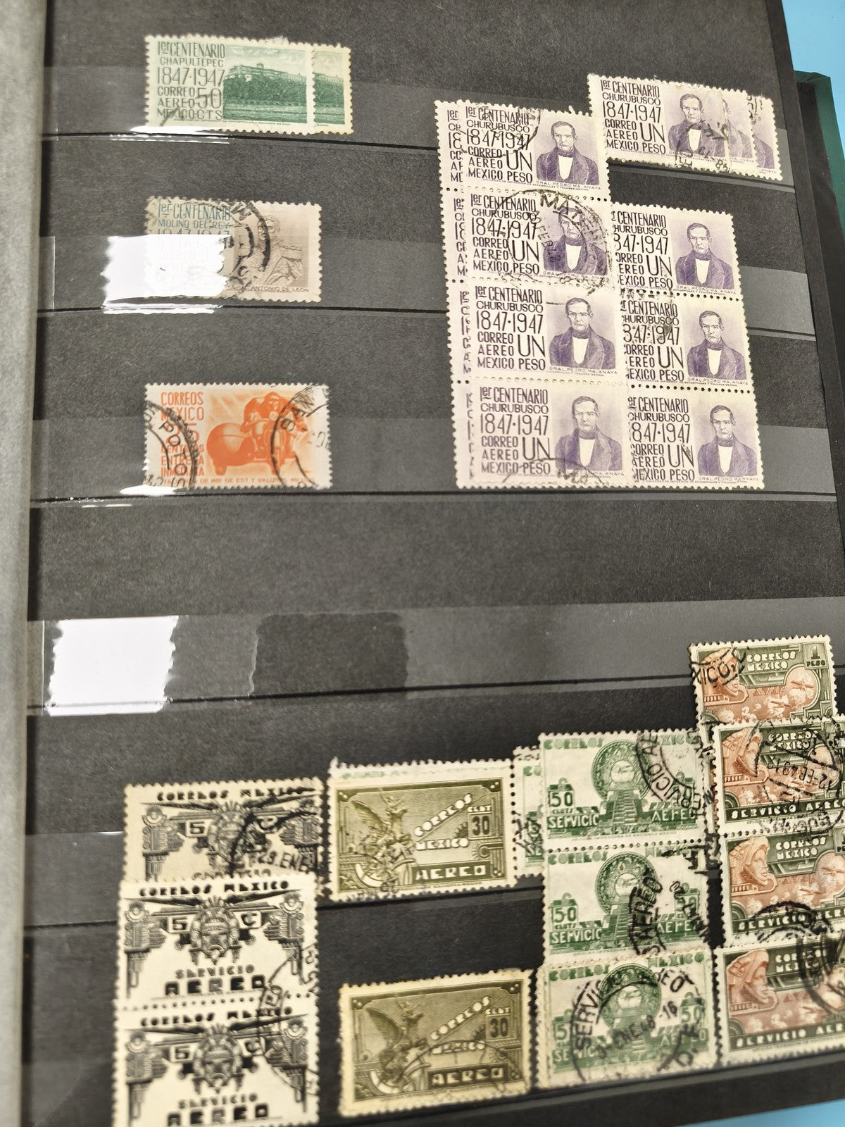 Lot anciens timbres oblitérés Mexique années 1940, collection philatélie