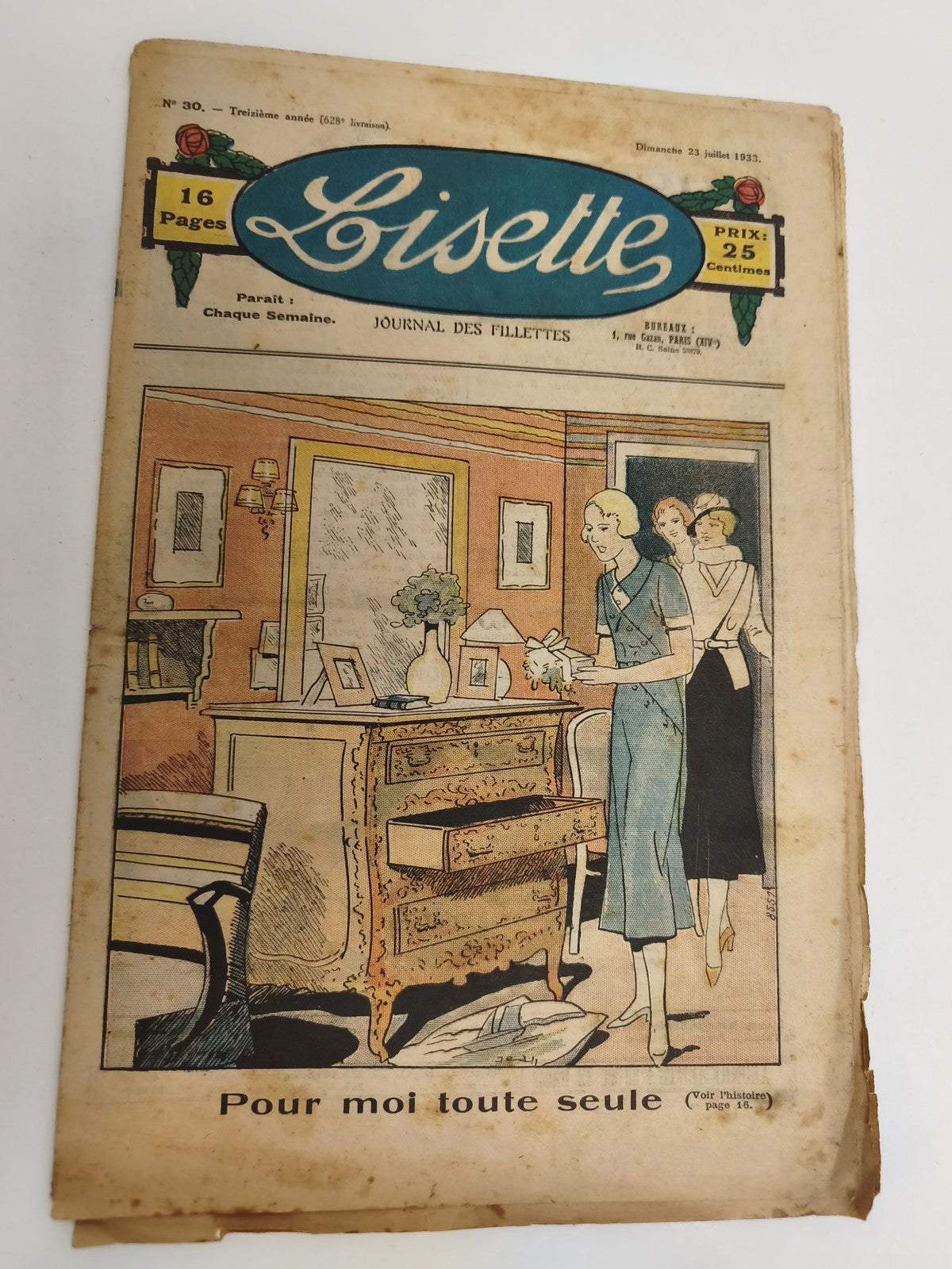Ancien journal Lisette 1933, journal des fillettes, couverture illustrée, vintag
