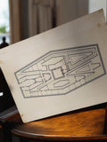 Dessin d’architecture signé Philippon, ancien plan vintage, œuvre originale