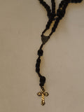 Chapelet catholique ancien perles noires croix dorée, rosaire vintage religieux