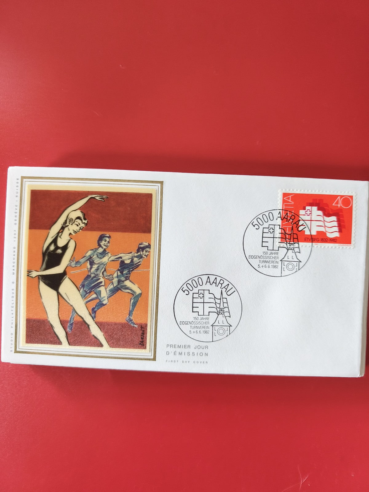 Enveloppe philatélie Premier Jour Suisse sport Aarau 1982 timbre 40c illustrée