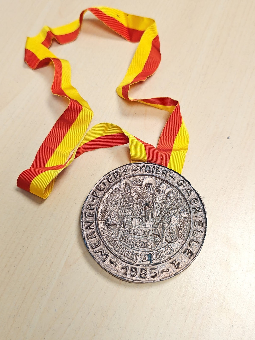 Médaille de mariage ancienne en bois, souvenir allemand vintage, objet rétro à c