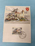 Carte postale philatélie Liechtenstein château de Gutenberg timbre 1981