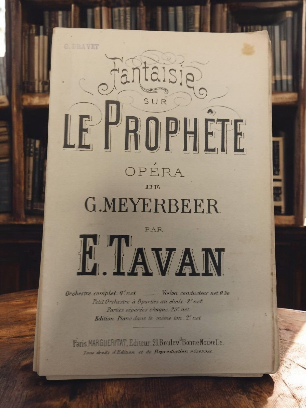 Livret partitions Fantaisie sur Le Prophète ancien E. Tavan Meyerbeer vintage