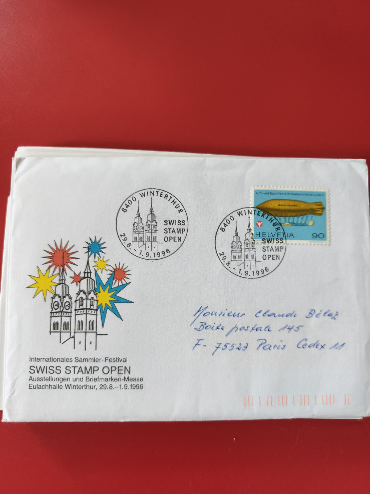 Enveloppe philatélie Swiss Stamp Open 1996 avec timbre suisse et cachets Wintert
