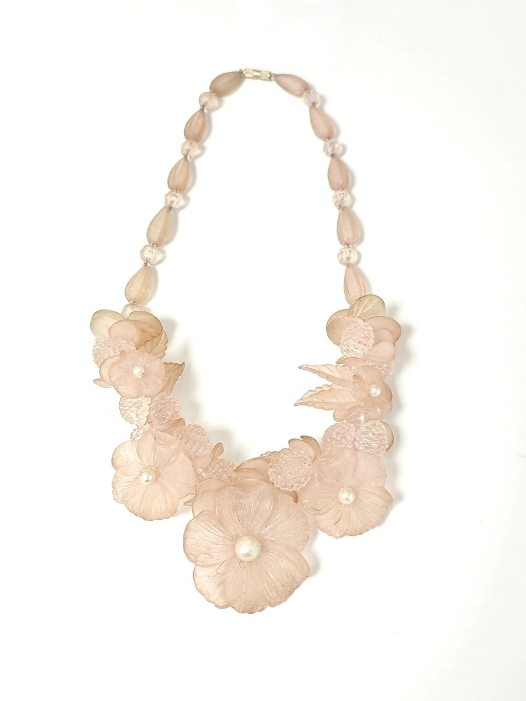 Collier ancien vintage fleur, matières naturelles, bijou rétro artisanal rare