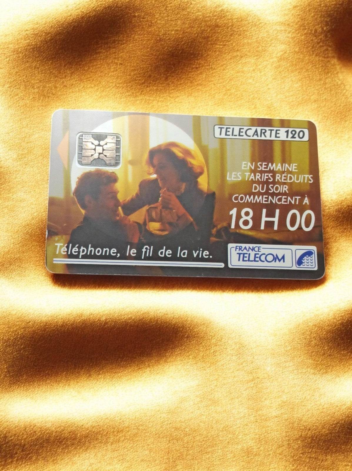 Télécarte France Télécom 120 unités vintage, puce, "Téléphone le fil de la vie"