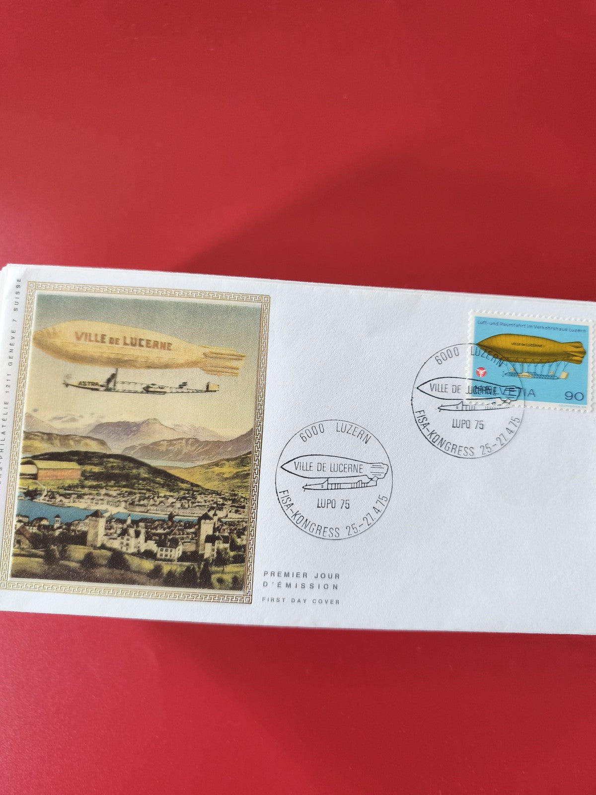 Enveloppe philatélie Lucerne Zeppelin Premier Jour d?Émission FDC Suisse