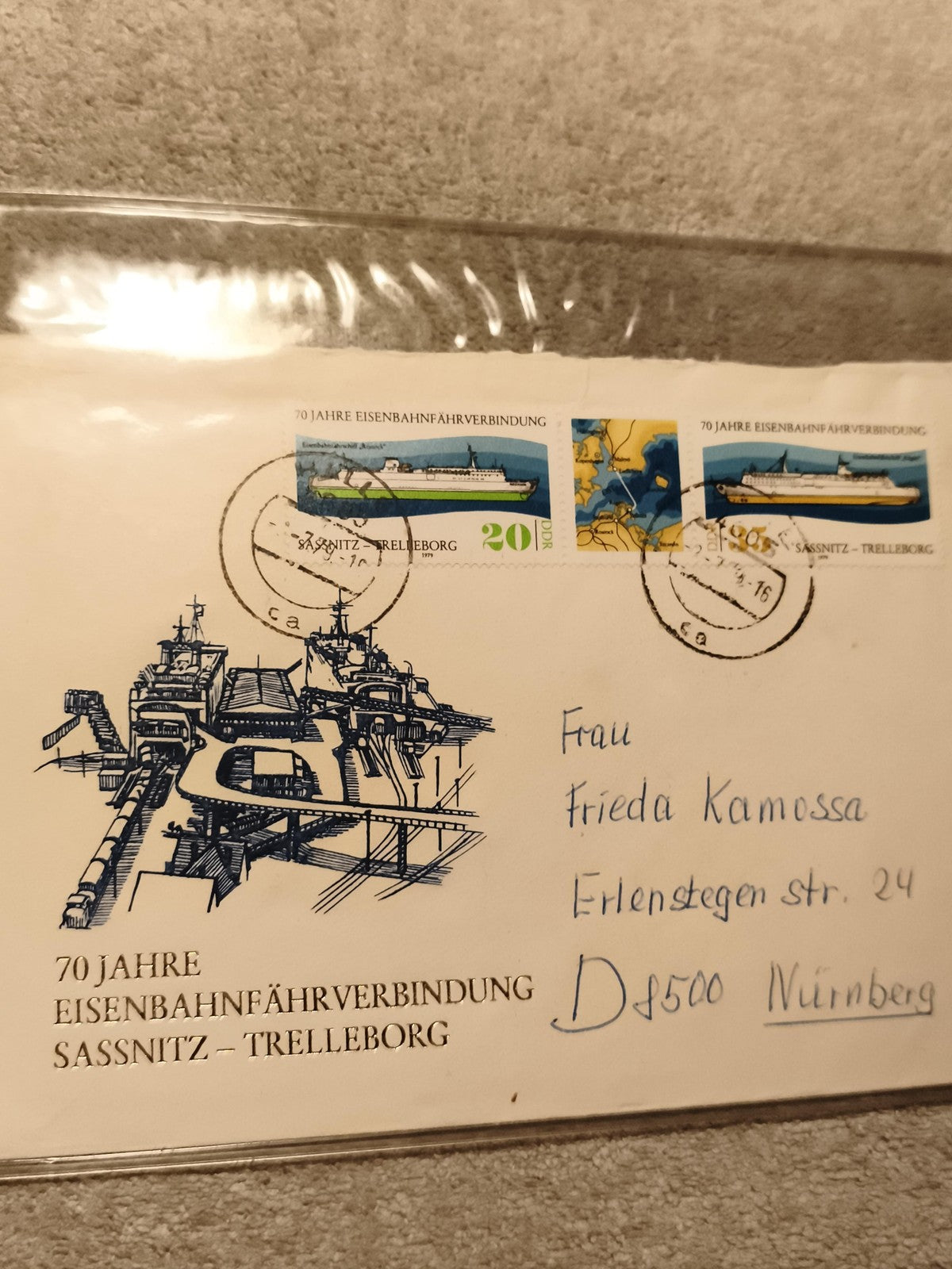 Lettre 1er jour DDR 70 Jahre Eisenbahnfährverbindung Sassnitz Trelleborg timbres