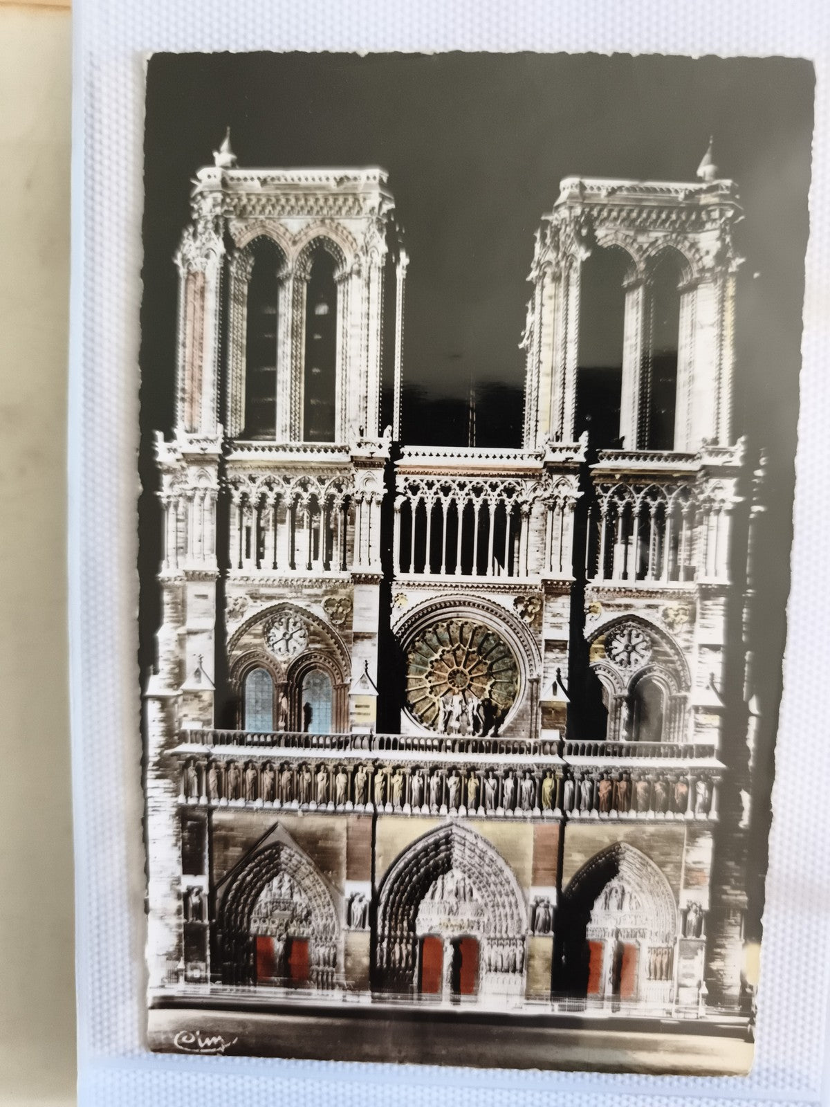 CPA Notre-Dame de Paris façade nuit carte postale ancienne