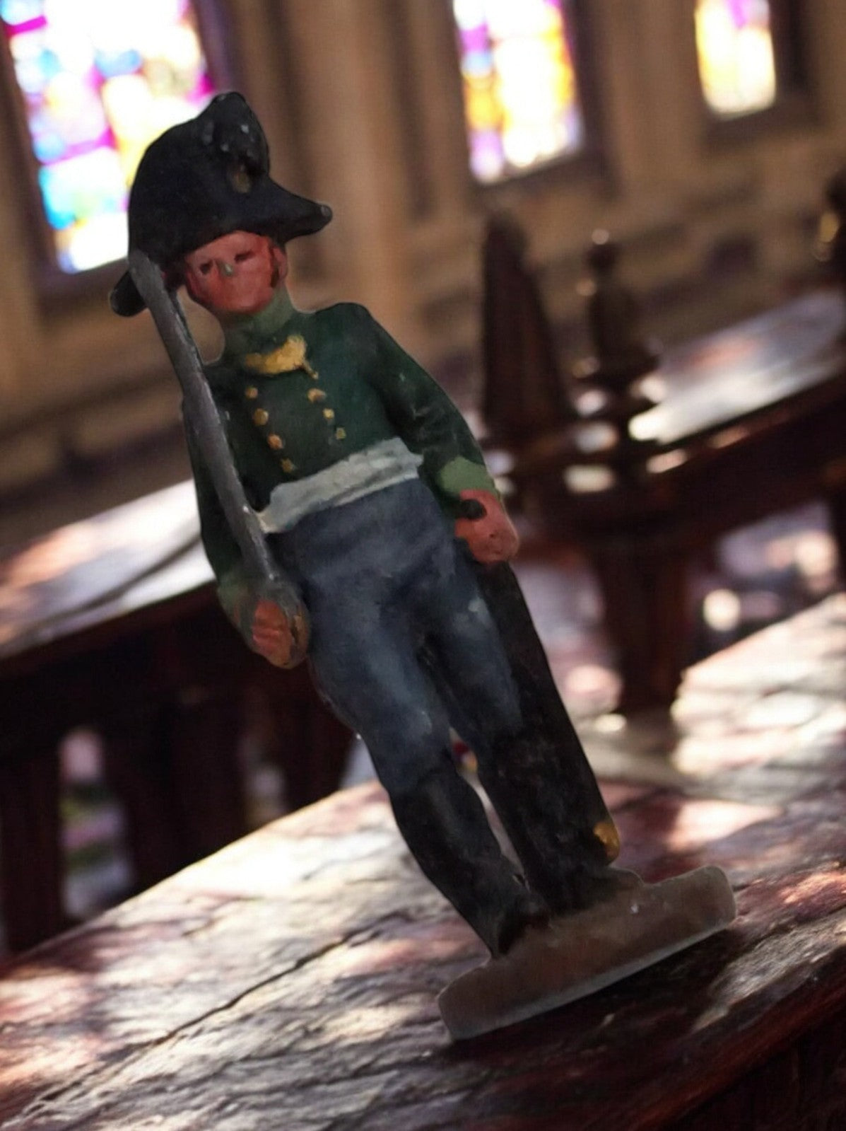 Figurine soldat napoléonien vintage plomb peint main uniforme vert