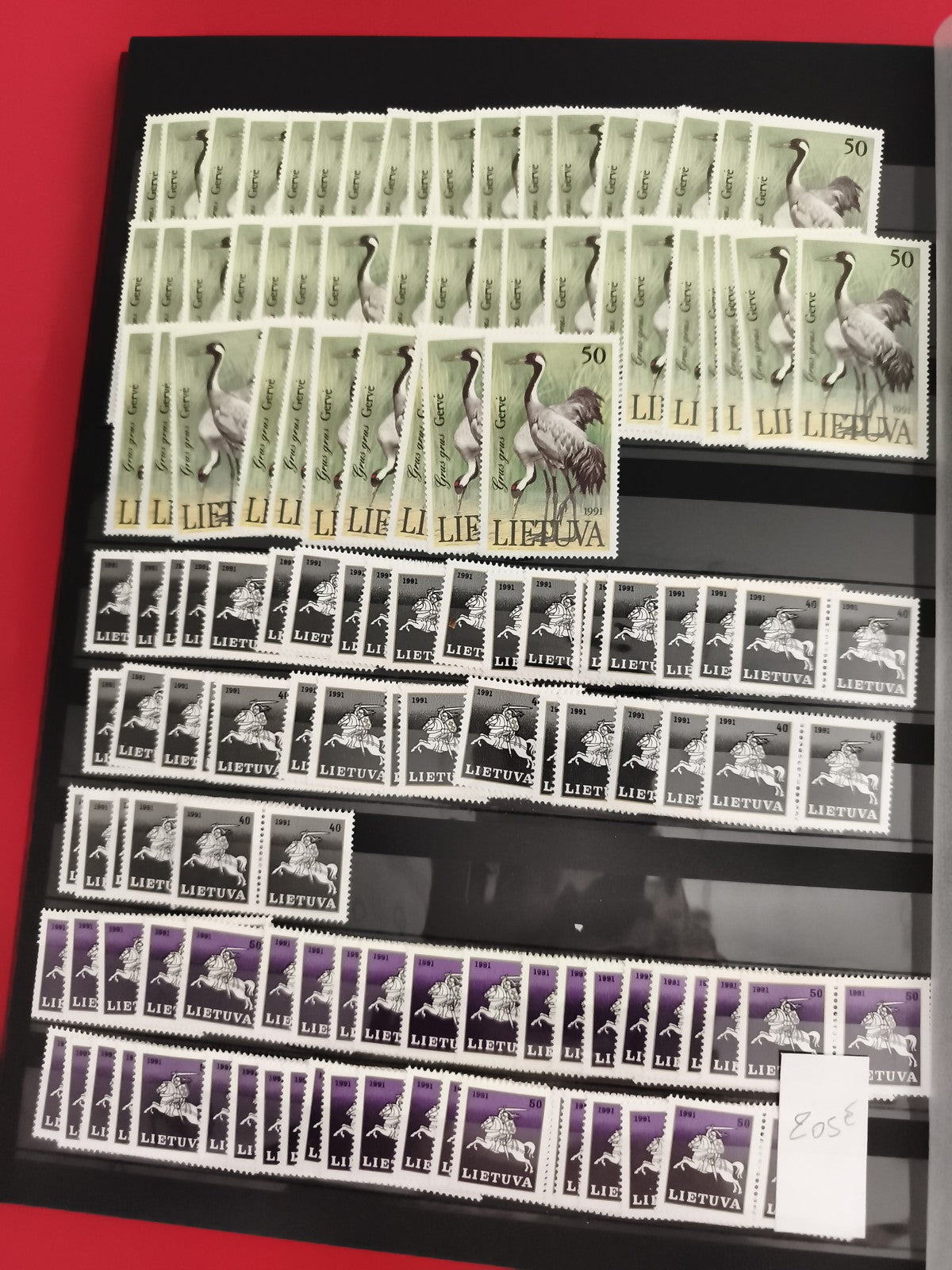 Timbres Lituanie 1991 grue cavalier lot neuf LIETUVA philatélie oiseau cheval