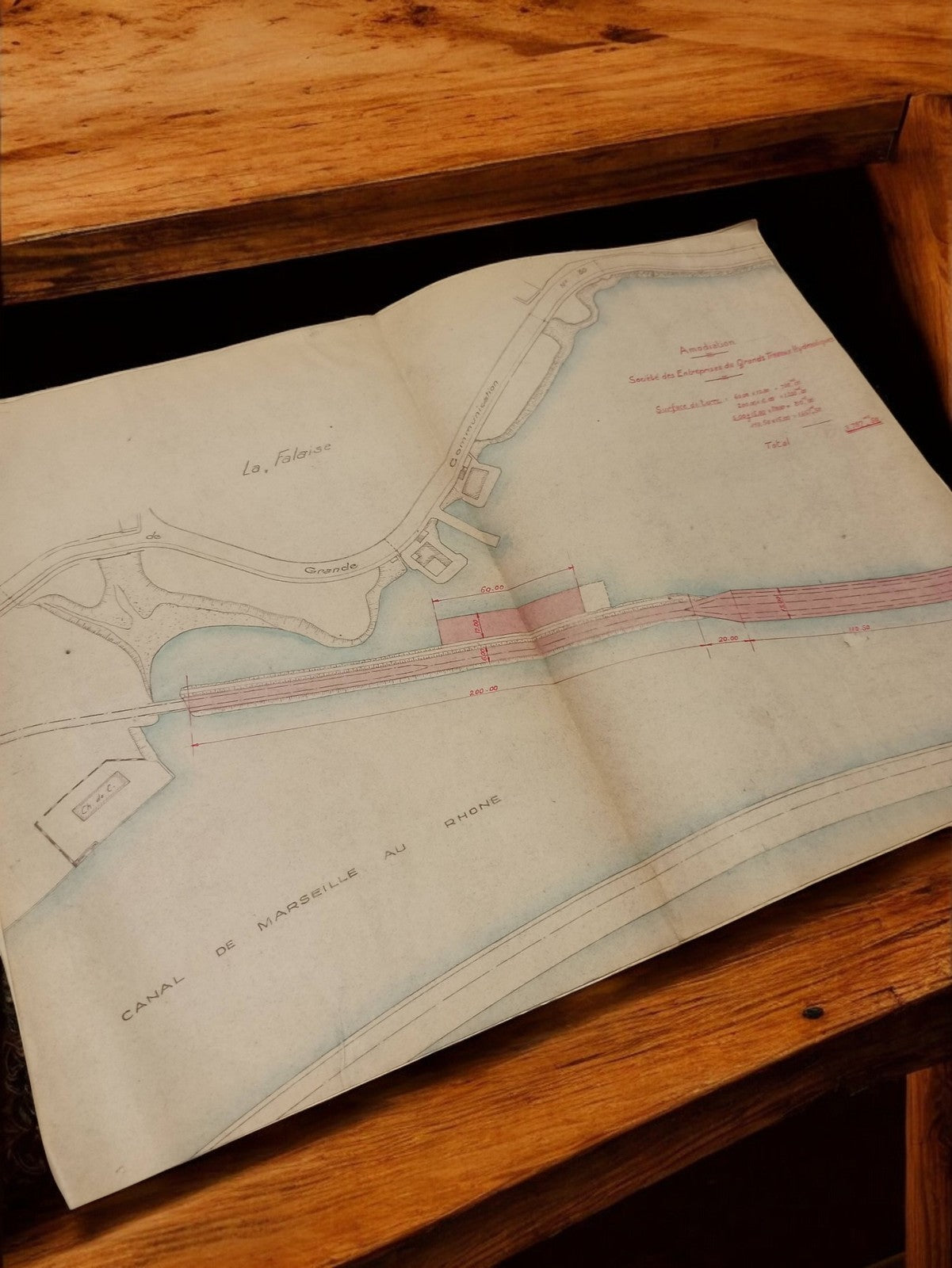 Plan ancien Marseille canal Rhône années 30-40 travaux publics hydraulique vinta
