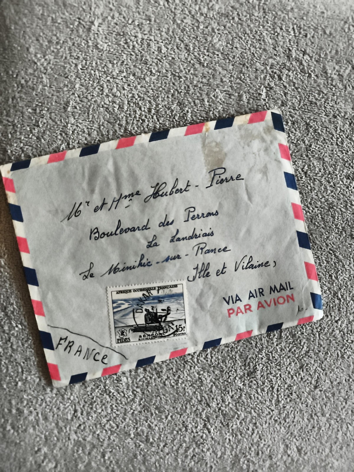 Lettre avion affranchie Afrique Occidentale Française timbre 15F airmail