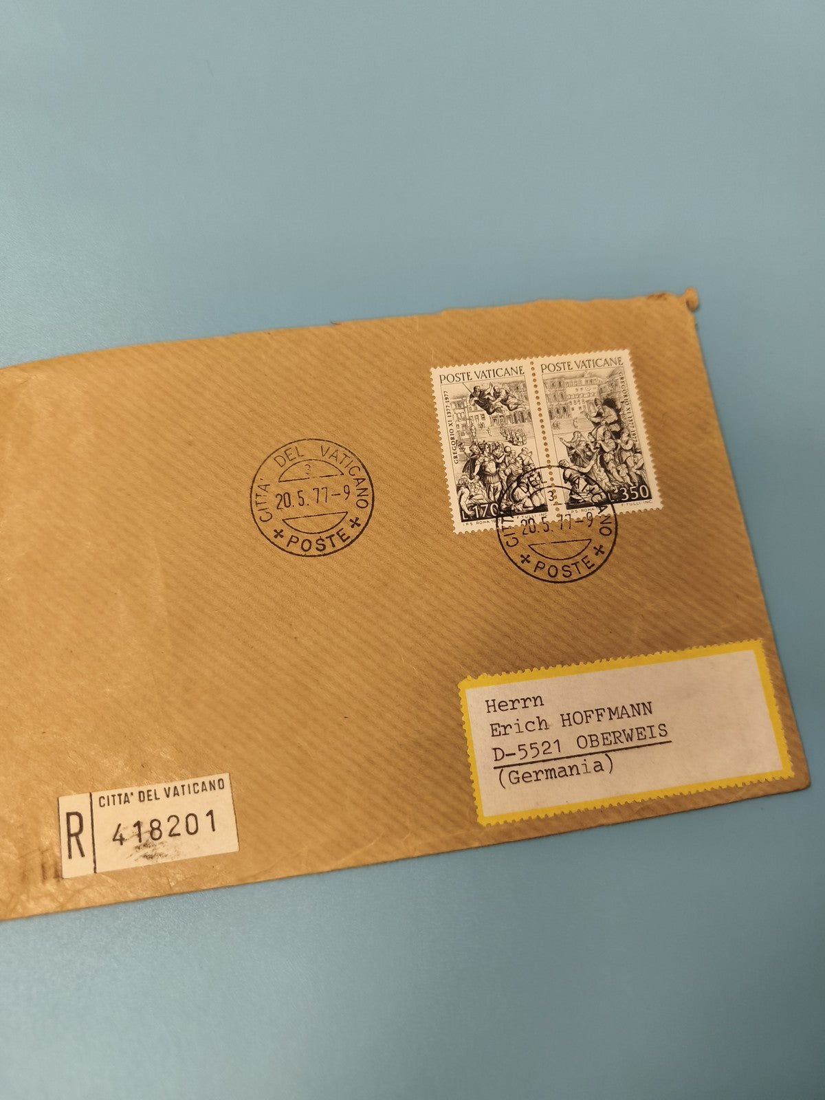 Ancienne enveloppe philatélie Vatican 1977 timbres oblitérés collection vintage