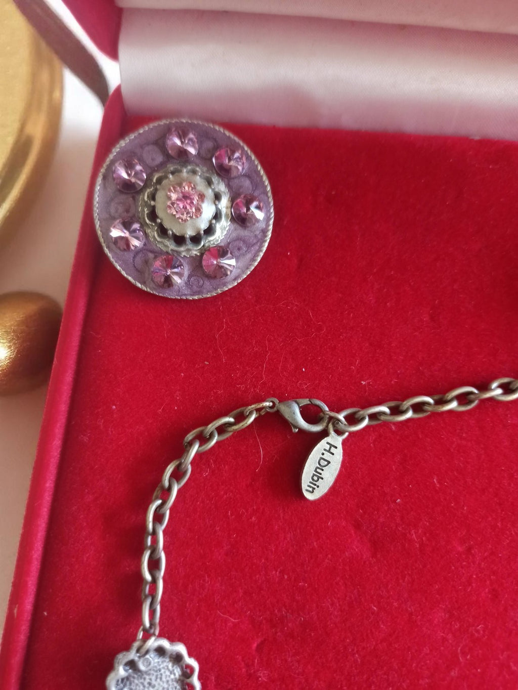 Parure vintage Dubin collier boucles d?oreilles fleurs violettes rétro