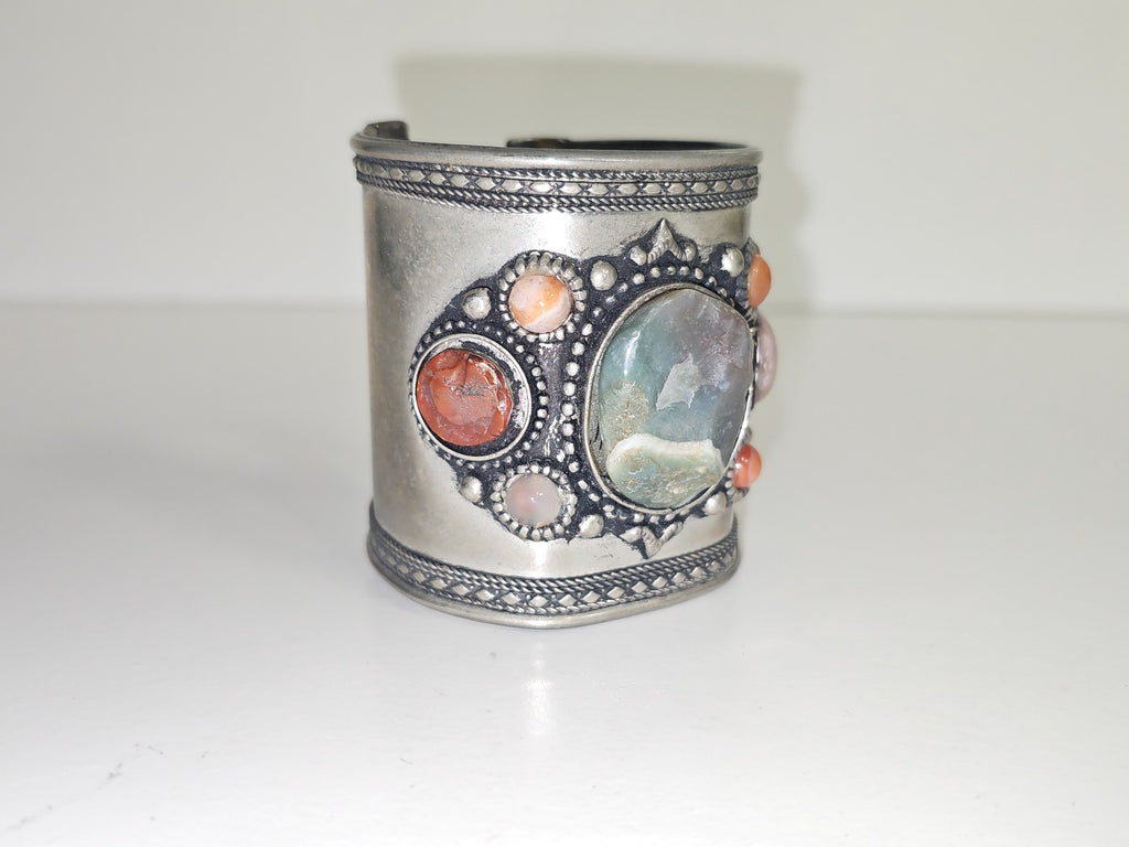 Bracelet manchette rétro ancien plaqué argent avec pierres décoratives collectio