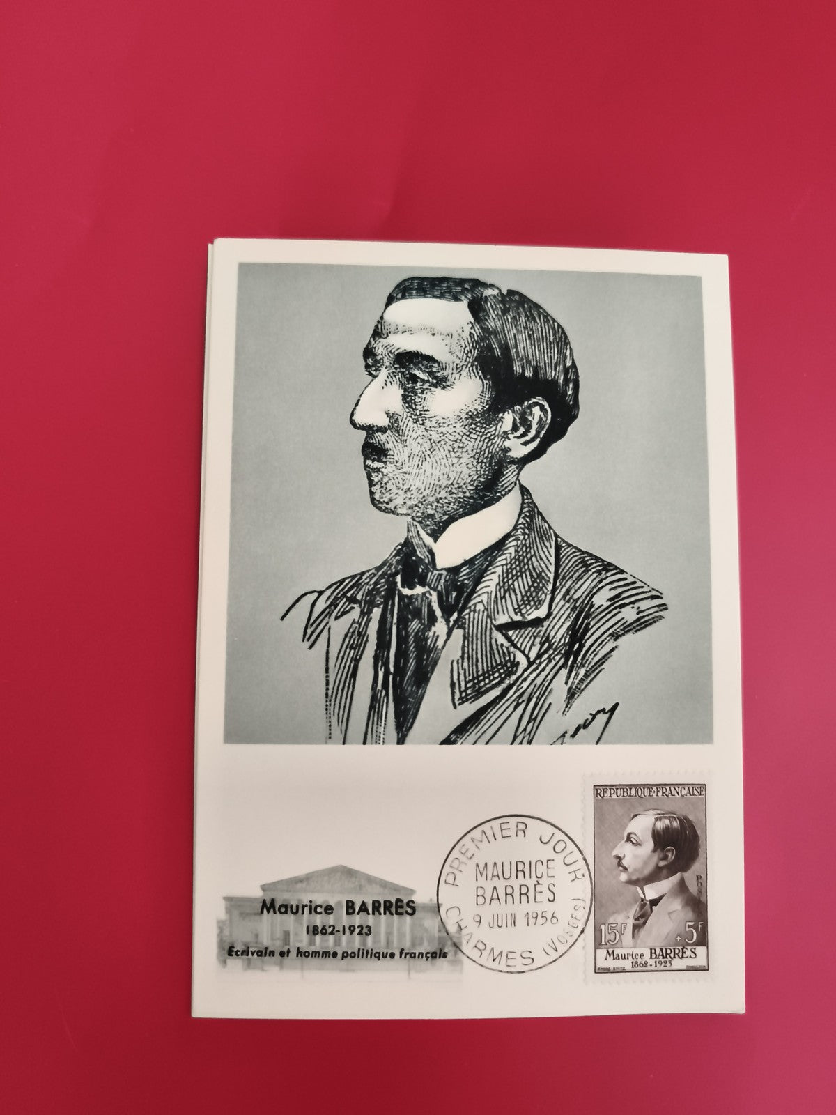 Carte Premier Jour Maurice Barrès 1956 illustration timbre philatélie (Ref 1)
