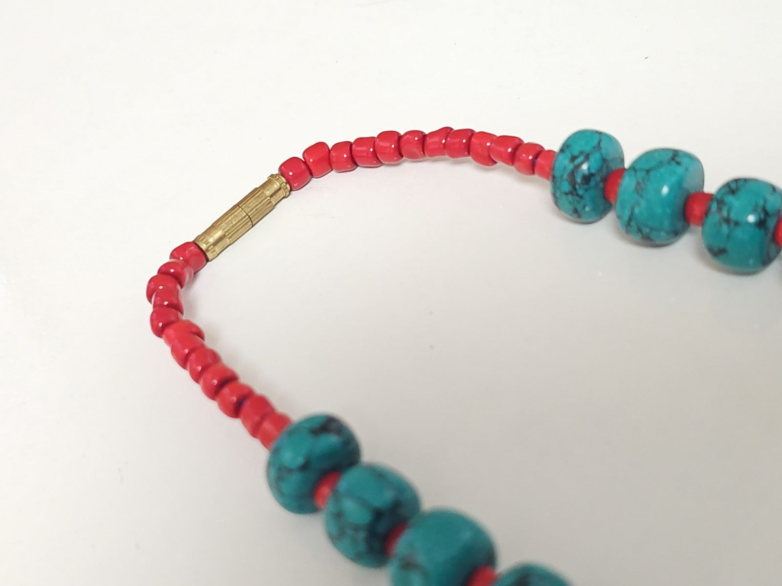 Collier tibétain perles turquoise corail 49g bijou ethnique artisanal femme