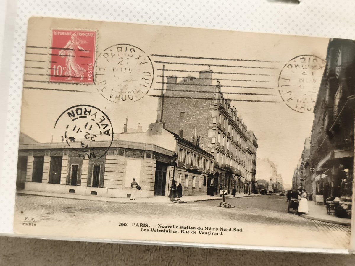 Carte postale ancienne Paris Métro Volontaires timbre 10c 1900s CPA vintage