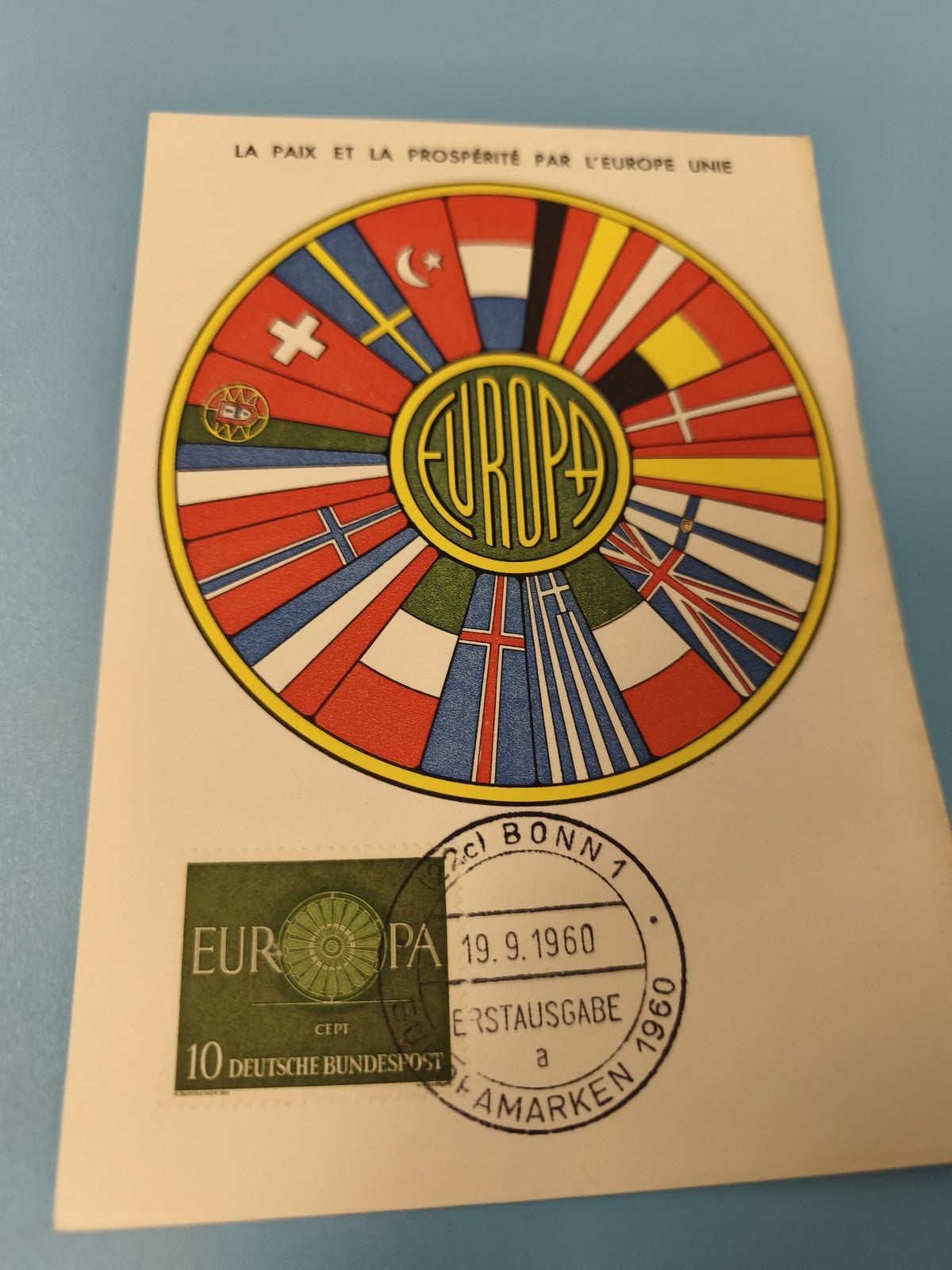 Carte postale philatélie Europa drapeaux Europe timbre Allemagne 1960