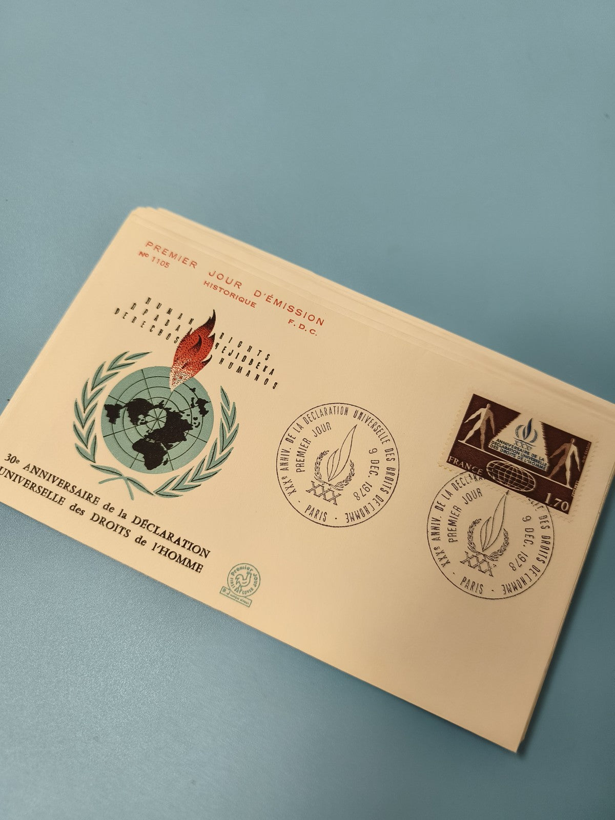 Enveloppe Premier Jour d?Émission FDC Droits de l?Homme flamme illustrée