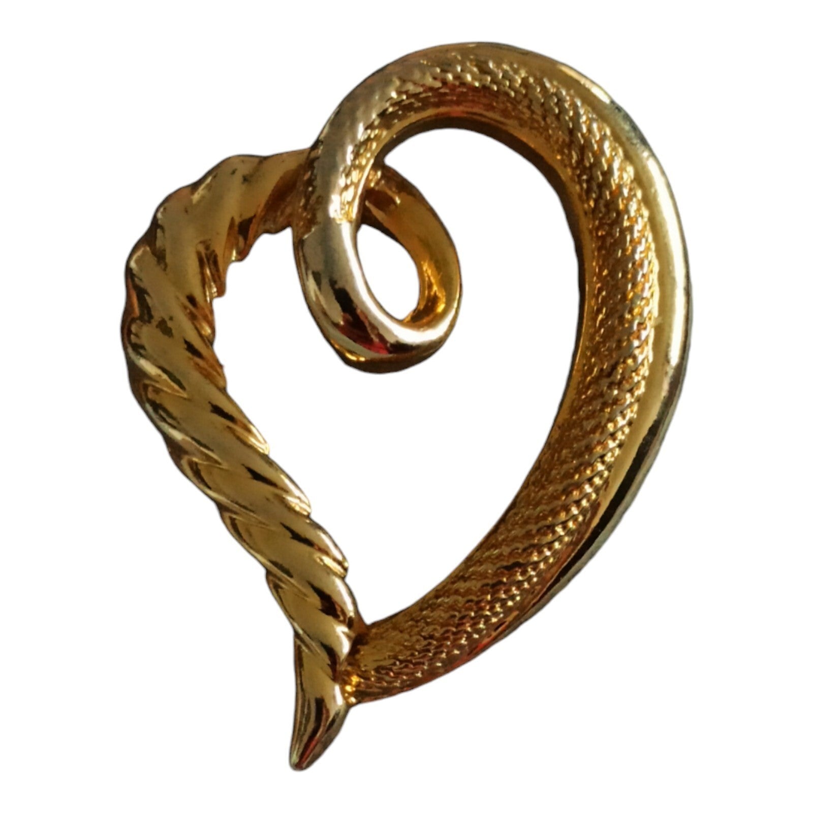 Broche vintage dorée signée motif torsadé texturé, bijou ancien unique