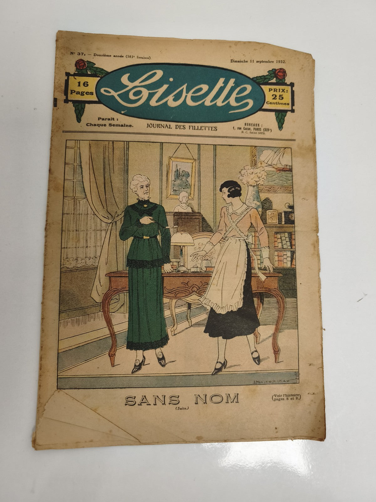 Ancien journal Lisette 1932, journal des fillettes, couverture illustrée vintage