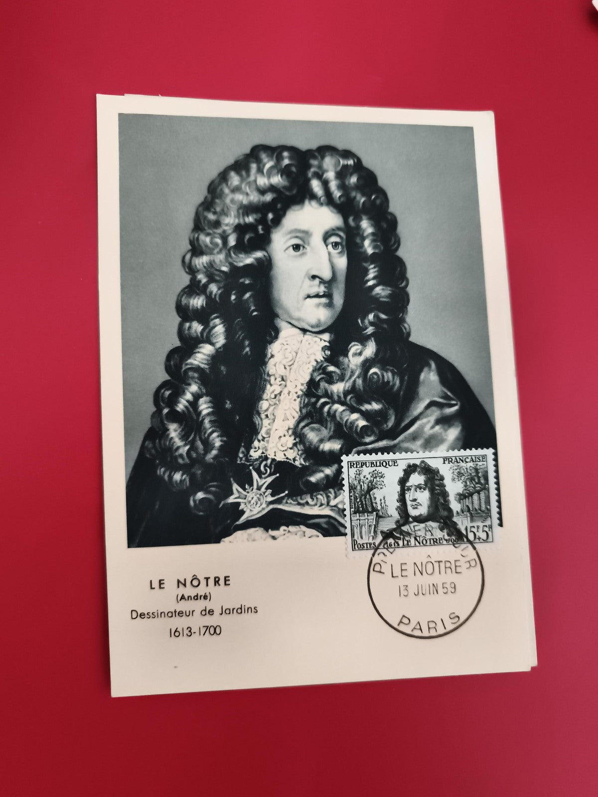 Carte maximum André Le Nôtre 1959 timbre oblitéré Paris philatélie
