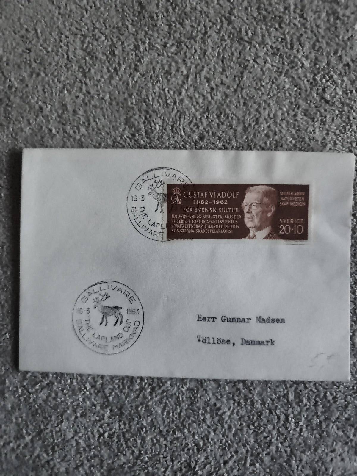 Lettre oblitérée Suède 1963 timbre Gustaf VI Adolf cachet Gällivare philatélie (