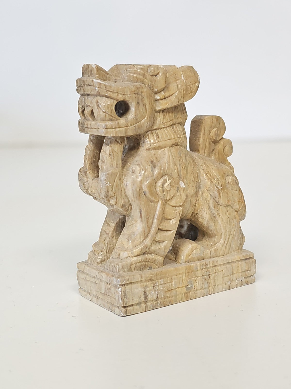 Vintage Chinese dragon sculpture in natural stone, antique Asian decor co