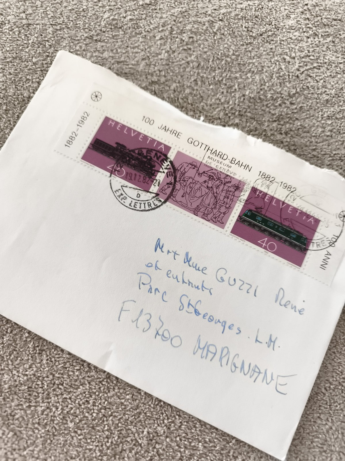 Lettre affranchie Suisse 1982 timbres 100 Jahre Gotthard-Bahn Helvetia ancien ph