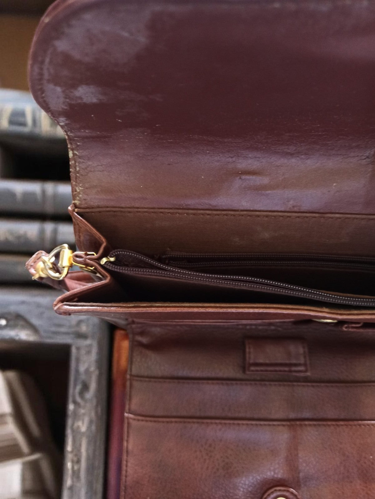 Sac à main vintage David Jones marron femme pochette rétro fermoir doré