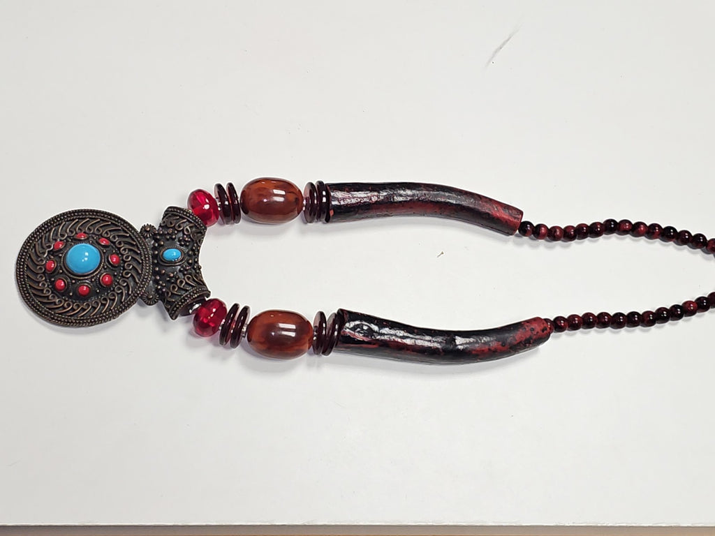Collier ethnique africain ancien vintage, grand pendentif artisanal pour collect