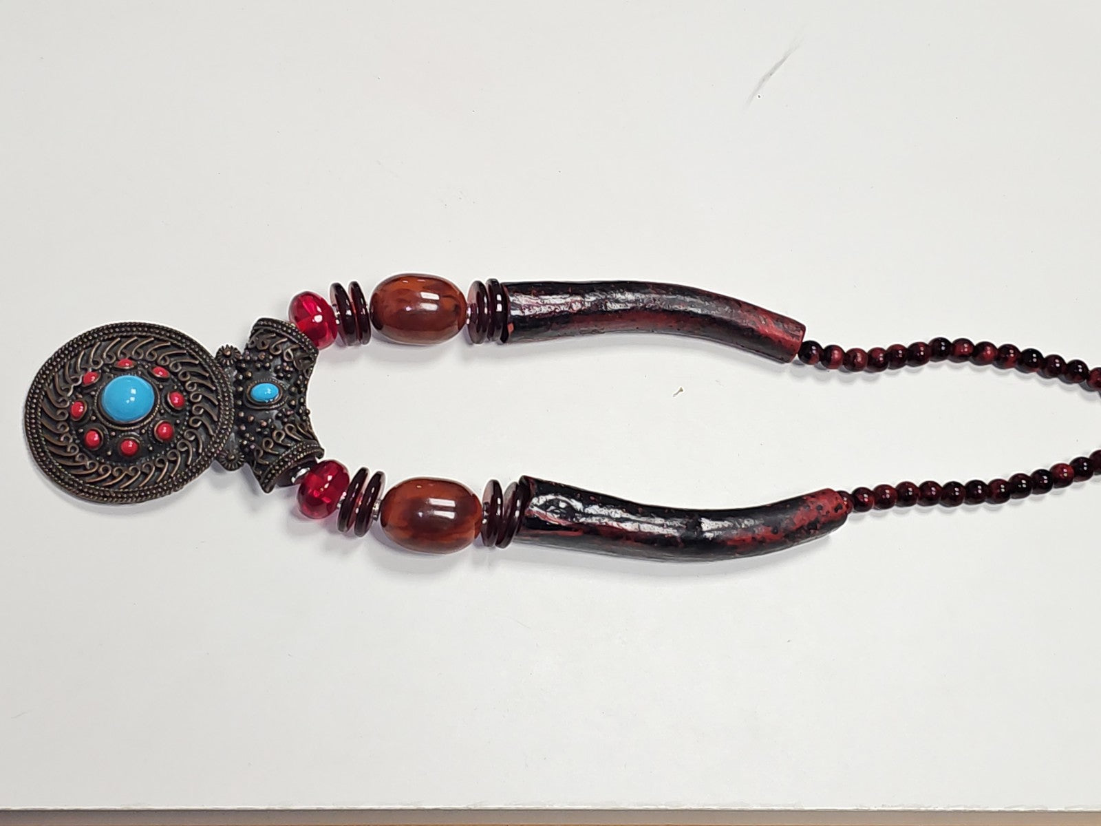 Collier ethnique africain ancien vintage, grand pendentif artisanal pour collect