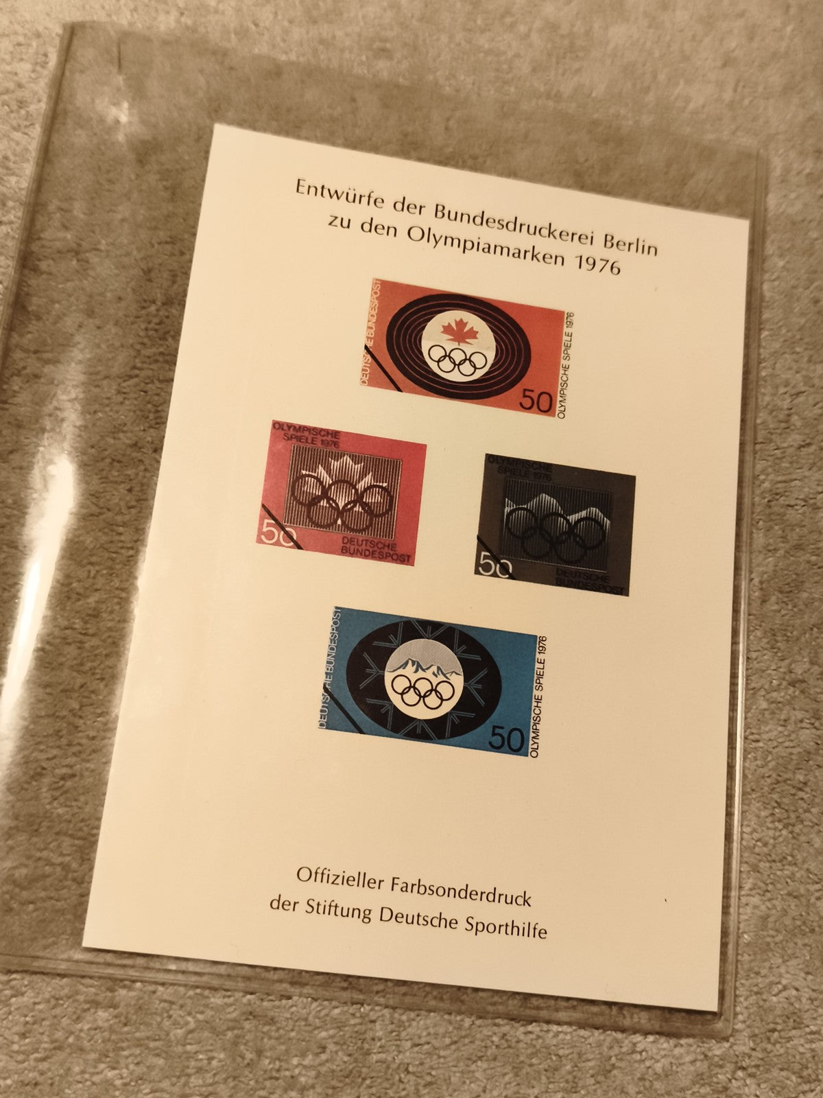 Feuillet spécial Olympiamarken 1976 Berlin Bundesdruckerei, tirage couleur, phil