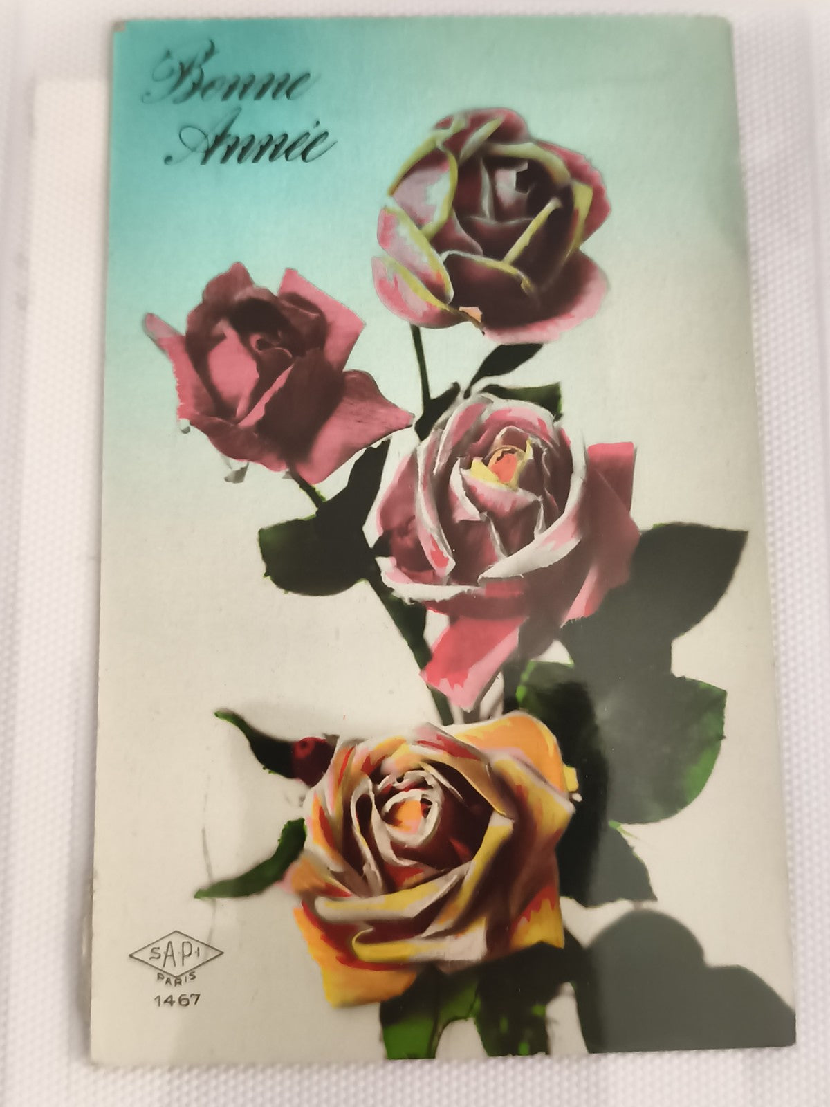 Carte postale ancienne Bonne Année SAPI Paris 1467 roses vintage