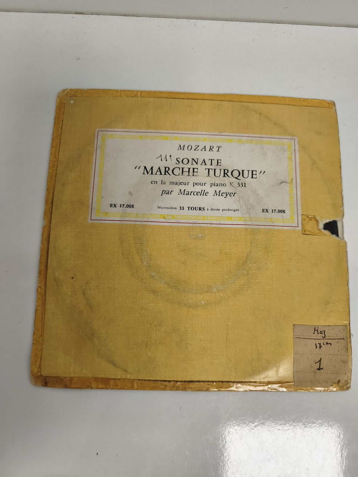 Disque vinyle Mozart Marche Turque Marcelle Meyer 33 tours pochette jaune