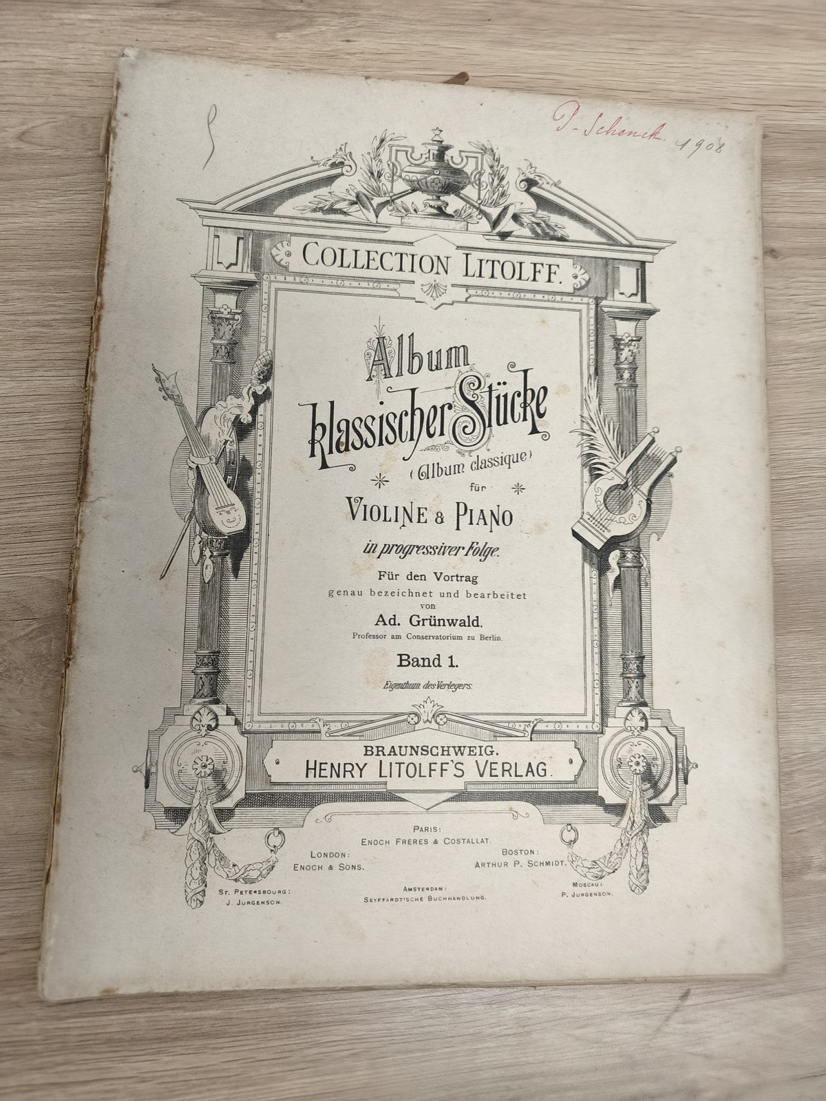 Ancien album partitions violon piano Collection Litolff 1908 Grünewald