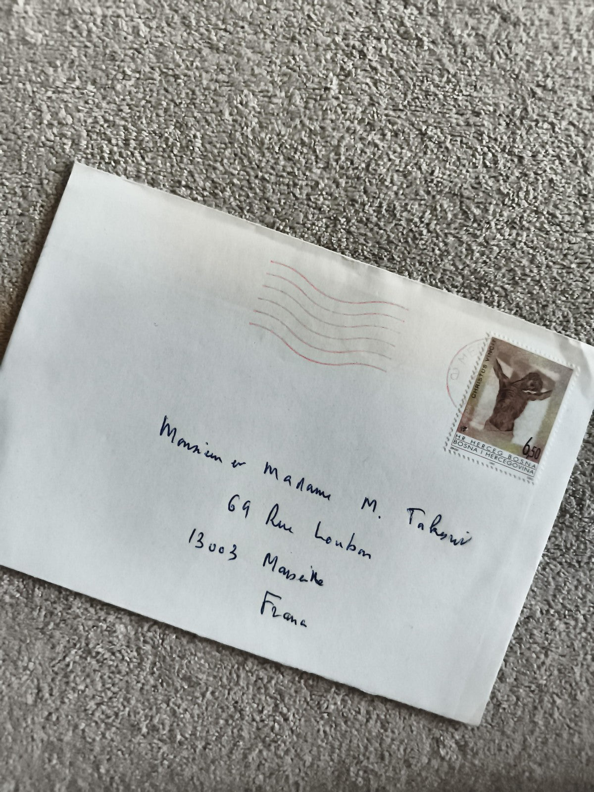 Lettre affranchie Bosnie-Herzégovine timbre 6,50 philatélie adressée Marseille