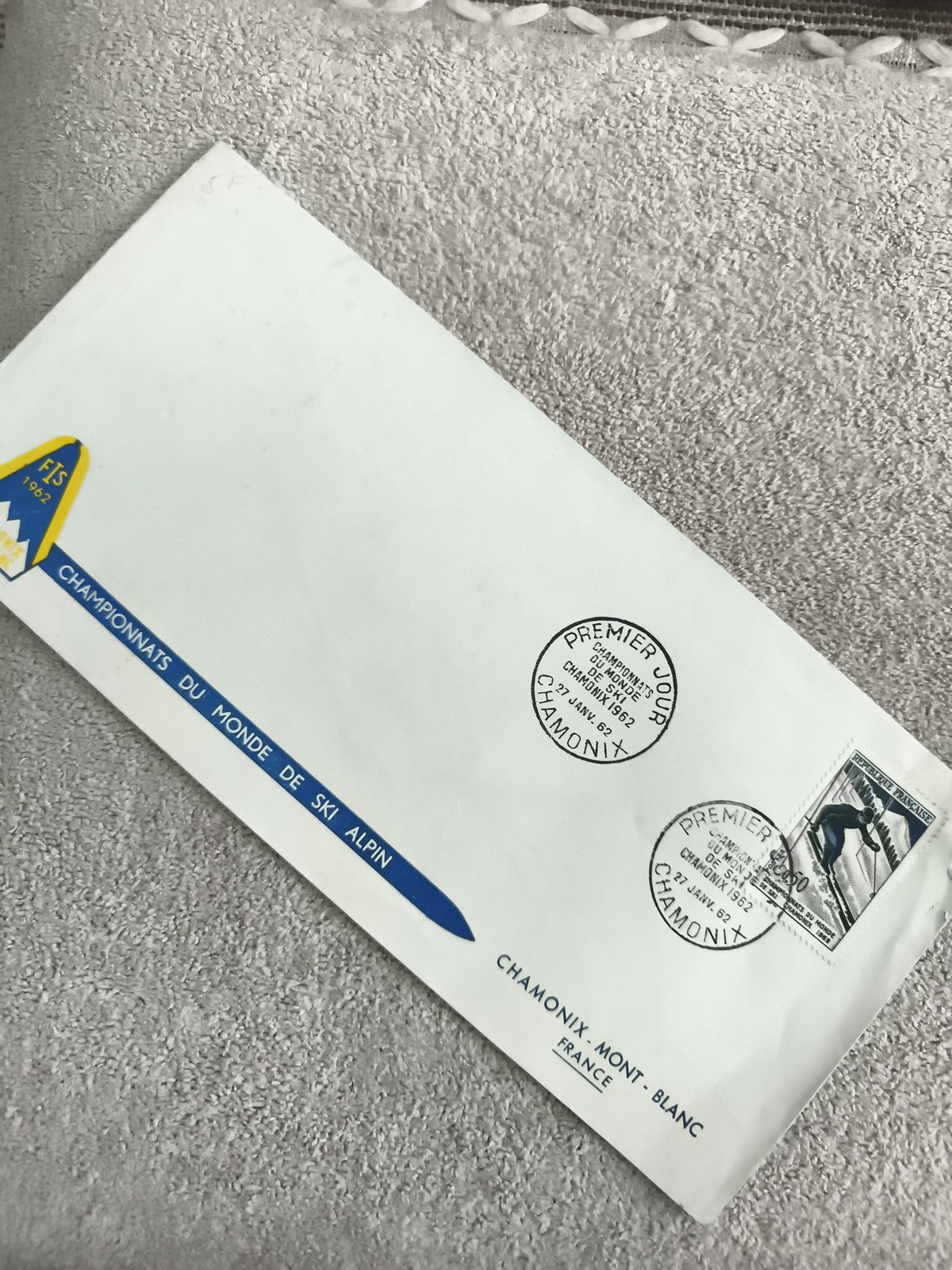 Lettre Premier Jour Chamonix 1962 Ski Alpin FIS timbre oblitéré philatélie