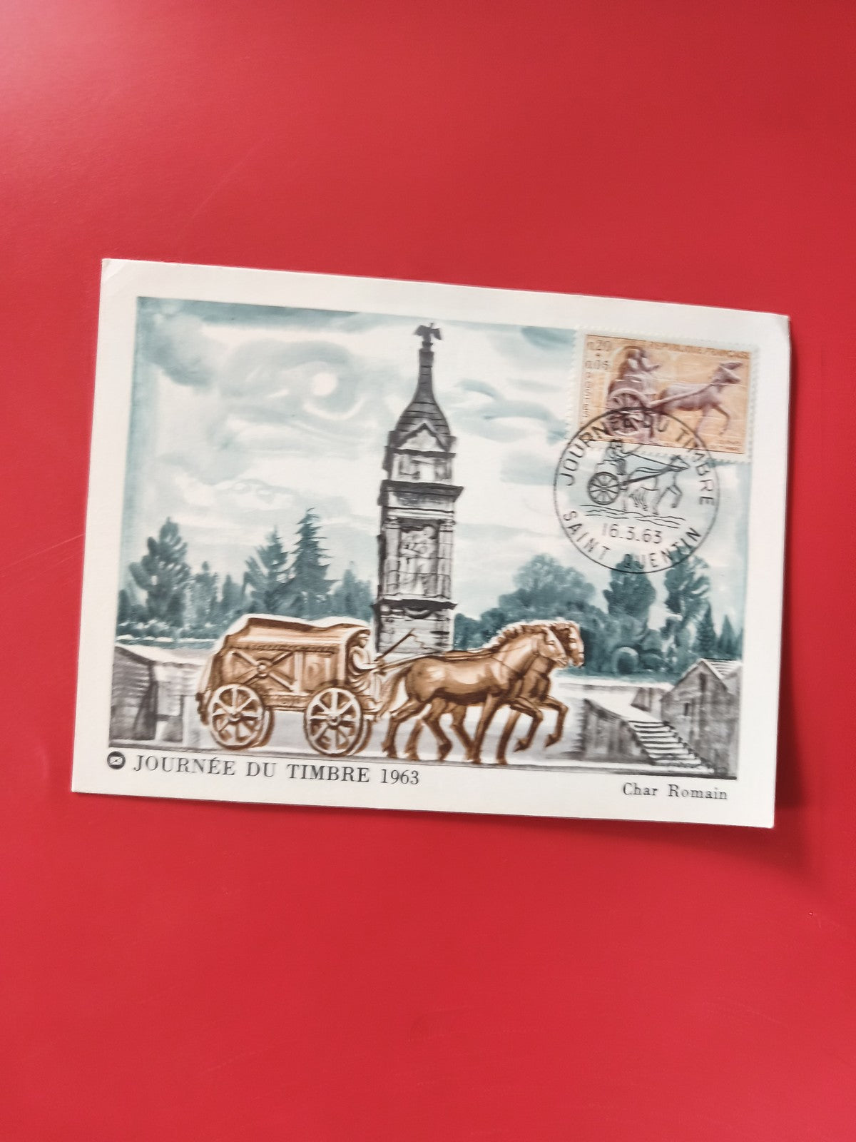 Carte postale philatélie Journée du Timbre 1963 Char Romain oblitérée